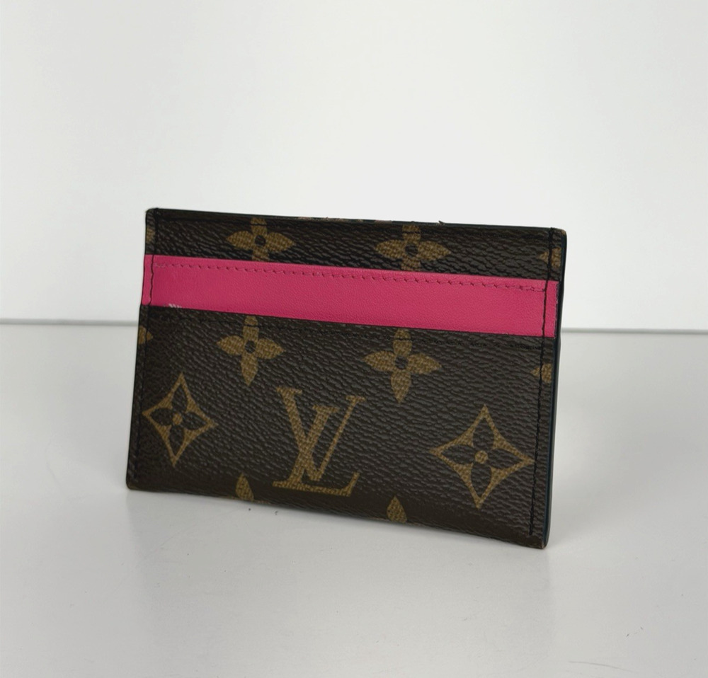 Louis Vuitton Card Holder Brown LV Monogram Coated Canvas & Pink Leather NFC